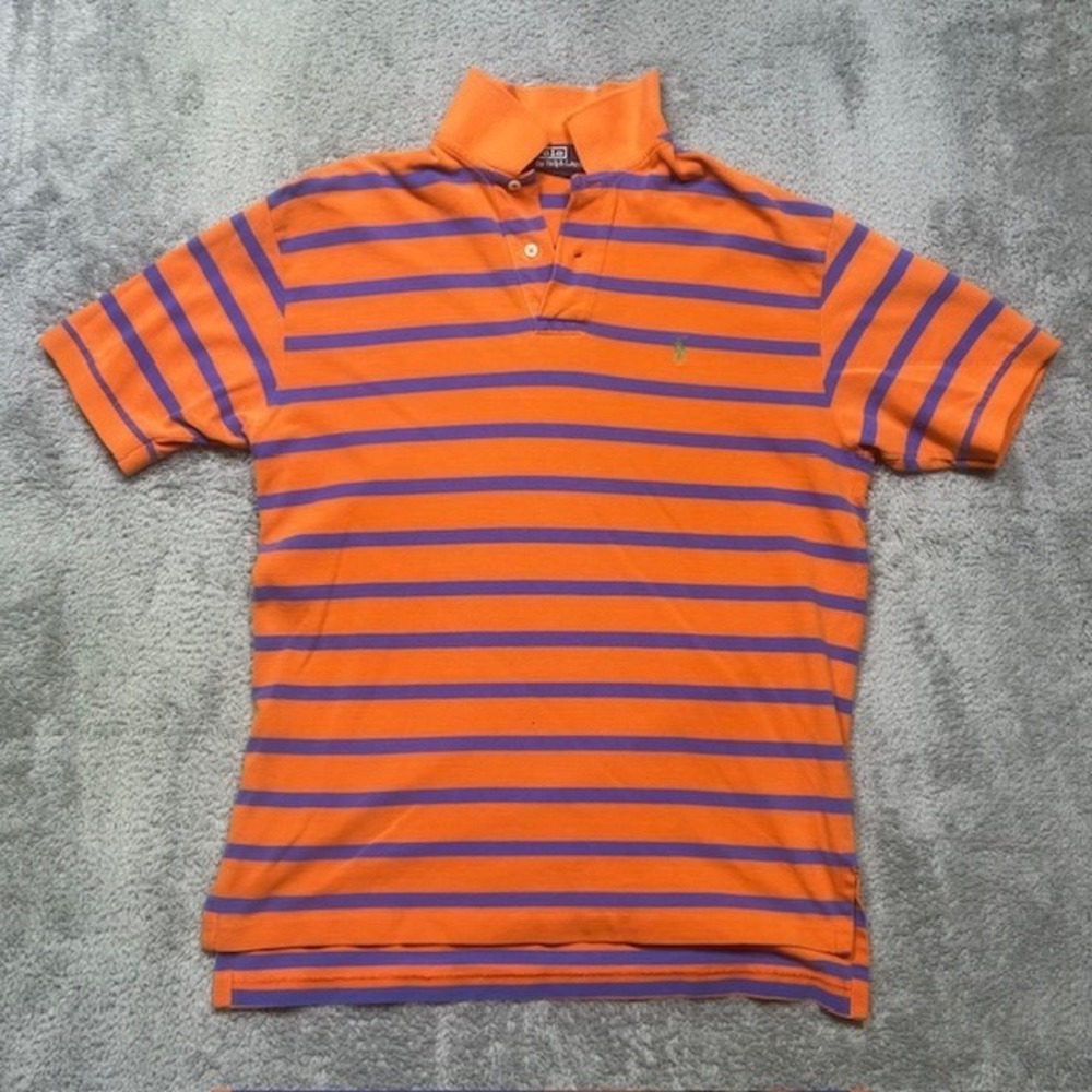 Vintage Ralph Lauren Polo Shirt Mens M Oran Blue Casual Striped Short Sleeve Y2K